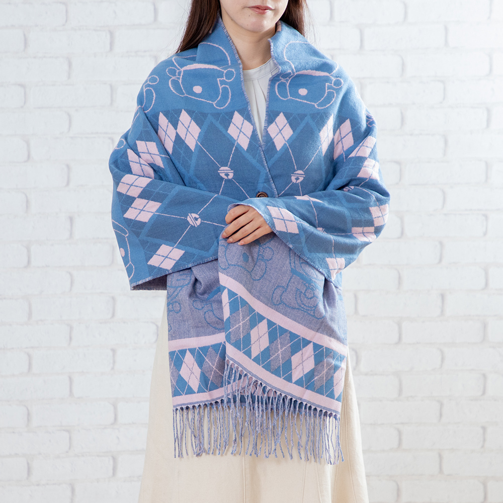 ☆BIN house☆ブルー系ストライプストールショール☆美品☆ ドラえもん ストール アーガイル ブルー×ピンク | ドラえもん未来