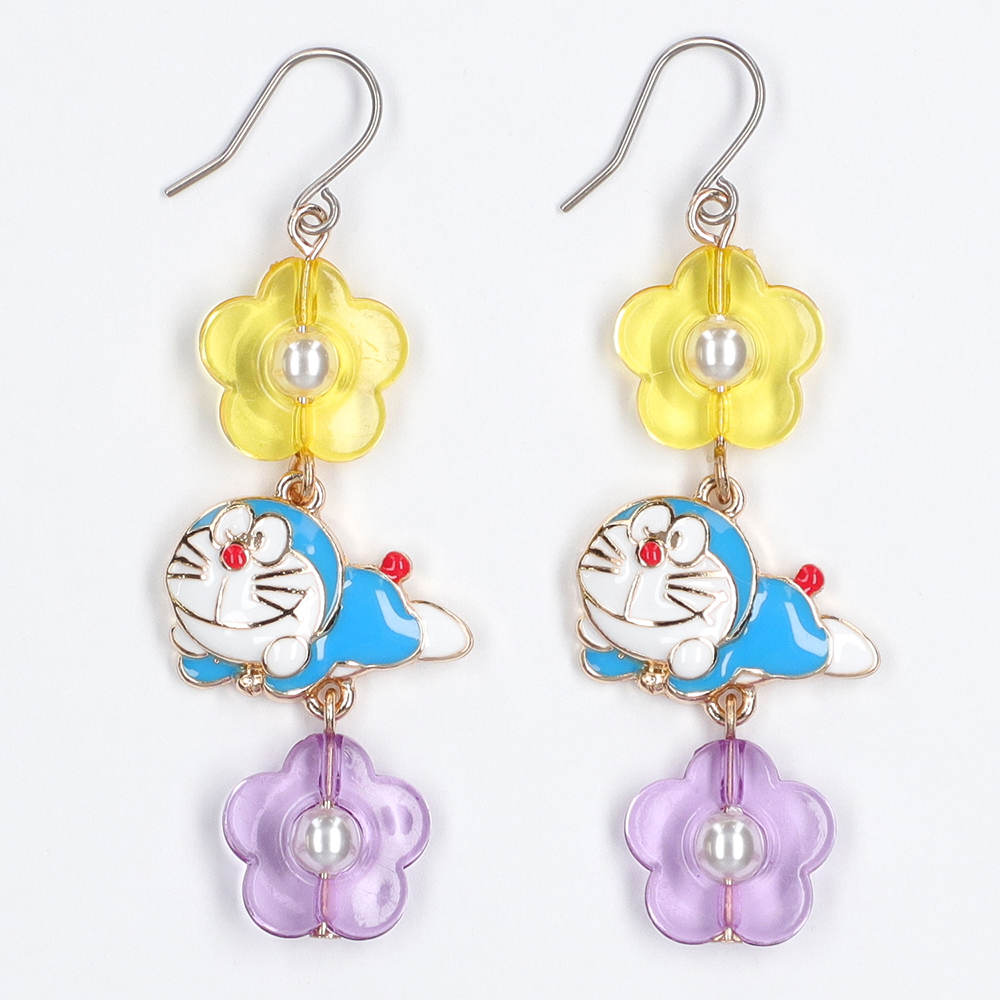 ポーズコレクション フックピアス お花とごろん（イエロー＆パープル