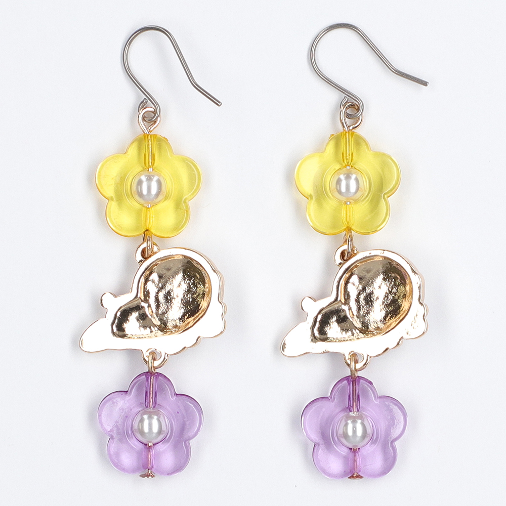 ポーズコレクション フックピアス お花とごろん（イエロー＆パープル