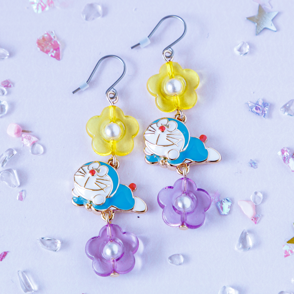 ポーズコレクション フックピアス お花とごろん（イエロー＆パープル