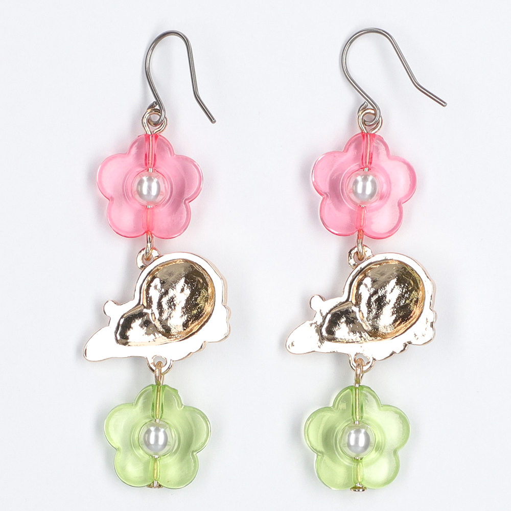 ポーズコレクション フックピアス お花とごろん（ピンク＆グリーン