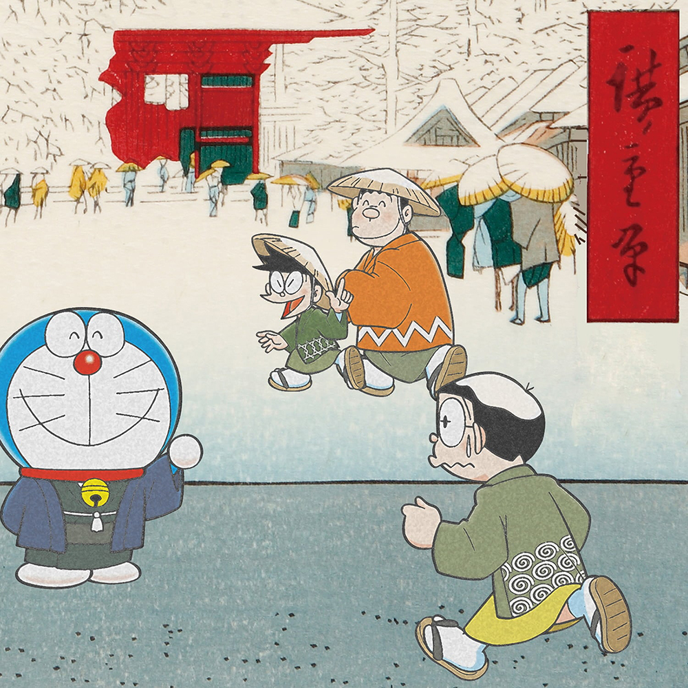 ドラえもん浮世絵木版画「名所江戸百景 浅草金龍山」